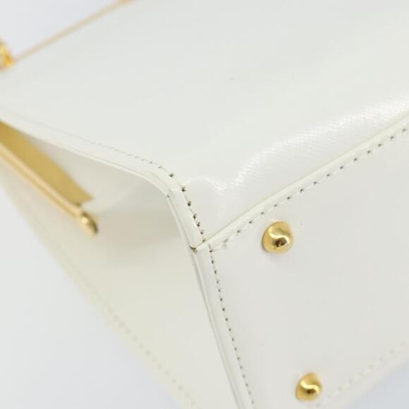 Gianni Versace Hand Bag Leather White Gold Auth BA7549